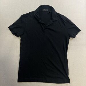 Theory Willem Strato Polo Shirt Mens Small Solid Steel Black Short Sleeve Cotton
